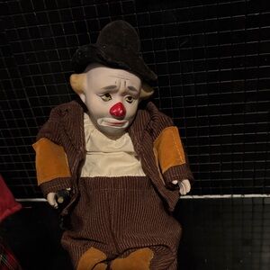 Sad Clown Doll with Brown and Orange Outfit